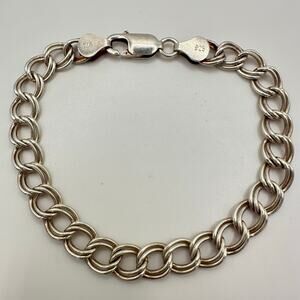 925 sterling silver double curb link chain starter charm unisex bracelet 7.88"